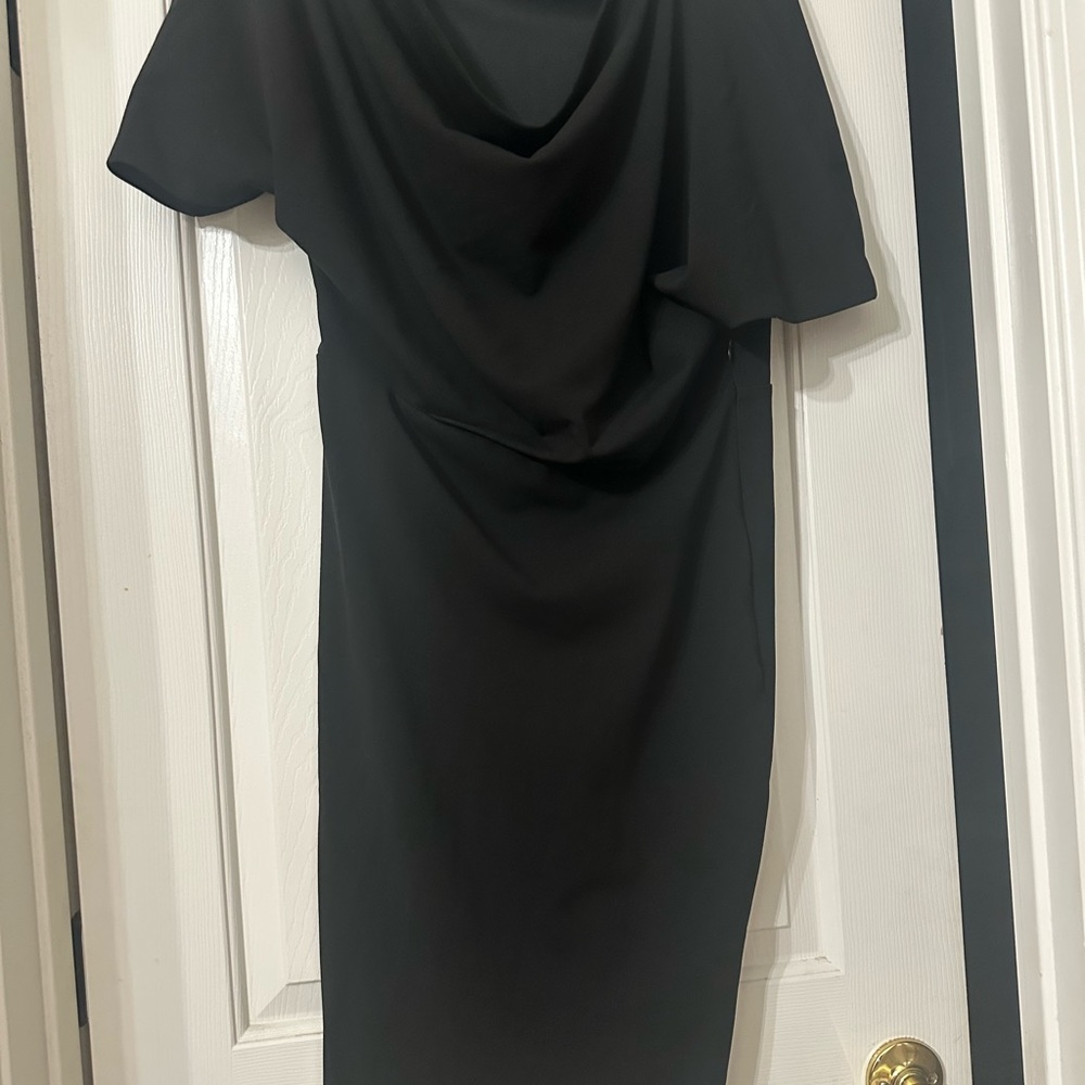 Alexa Amor Elegant Black Draped Midi Dress